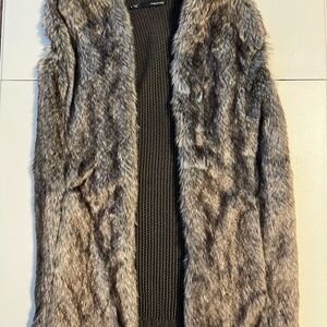 Maurices Faux Fur Vest with Sweater - Brown and Gray